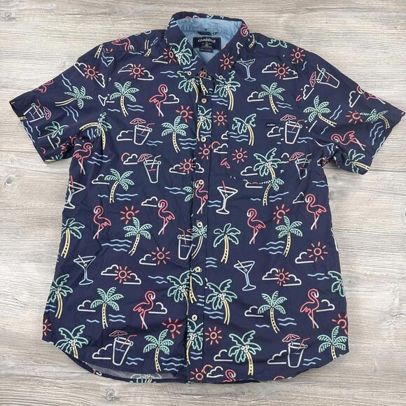 Chubbies Other - Chubbies Shirt Mens XL Blue Hawaiian Flamingos Palm Tiki Beach Resort Camp EUC